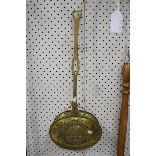 387 - French brass handled pan, approx 55cm L