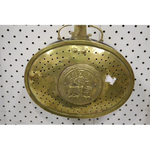 387 - French brass handled pan, approx 55cm L