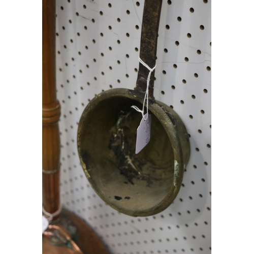 390 - French brass scoop or pan on long handle, approx 52cm L