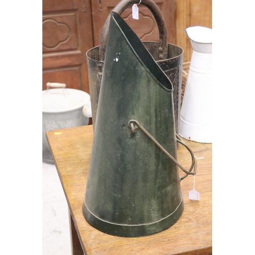 404 - Vintage French green painted scuttle, approx 52cm H