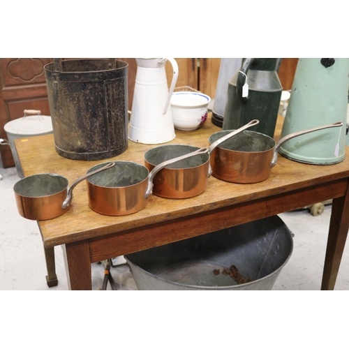 405 - Set of four antique French copper saucepans, approx 22cm Dia and smaller (4)
