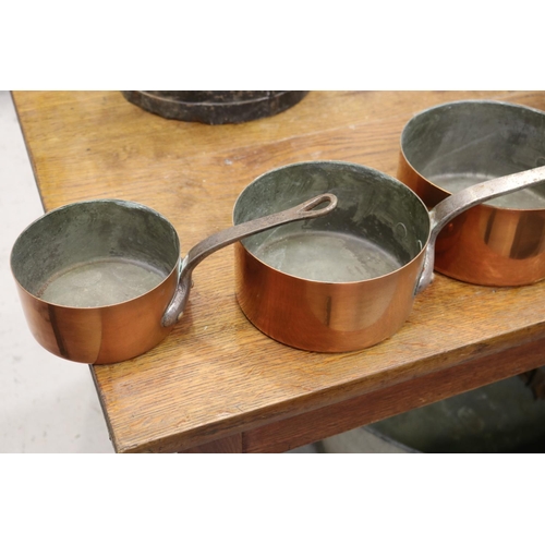 405 - Set of four antique French copper saucepans, approx 22cm Dia and smaller (4)