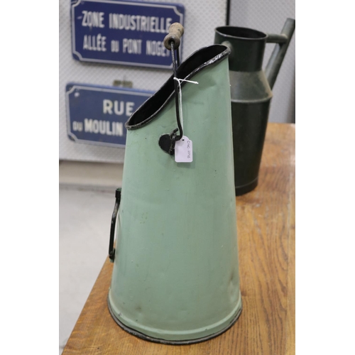 407 - Vintage French green painted scuttle, approx 50cm H