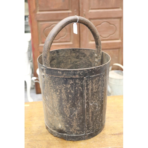411 - Old rustic French metal bucket with loop handle, approx 48cm H including handle x 30cm W