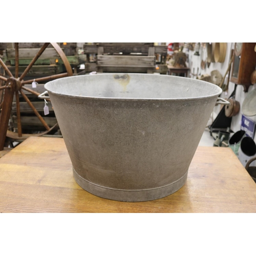 413 - Large French gal metal twin handle tub, approx 40cm H x 71cm Dia