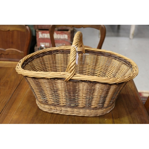 438 - Vintage French woven basket, approx 31cm H including handle x 52cm W x 32cm D
