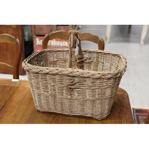 439 - Vintage French woven basket, approx 36cm H including handle x 45cm W x 28cm D
