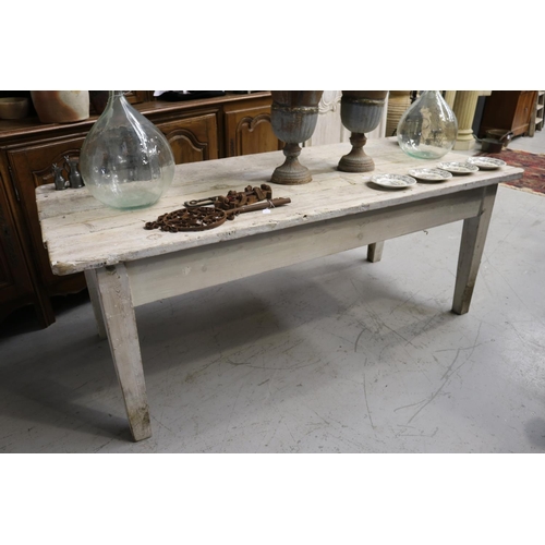 448 - Very rustic white painted dining table, approx 81cm H x 211cm L x 89cm W