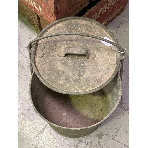 435 - French gal metal lidded tub, approx 50cm H including handle x 32cm Dia