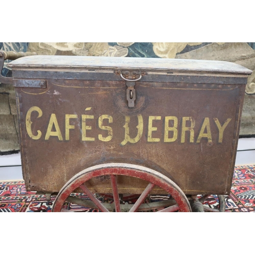 4 - Rare antique French Cafes Debray push cart of wood & painted tin construction with painted stenciled... 