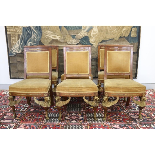 65 - Set of six most impressive & rare antique French Empire style chairs, each front leg mounted with ca... 