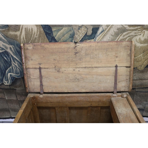 14 - Antique French late 18th century solid wood trunk, with original hardware, approx 73cm H x 134cm W x... 