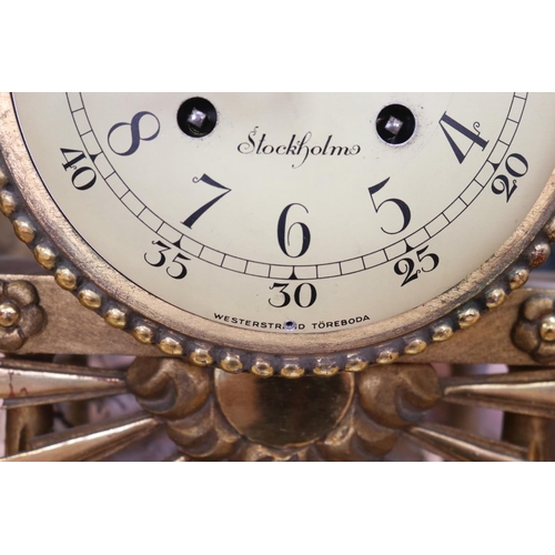 29 - Antique 19th century Swedish gilt & wood mantle clock, the face marked Rob Engstrom - Stockholm (ex.... 