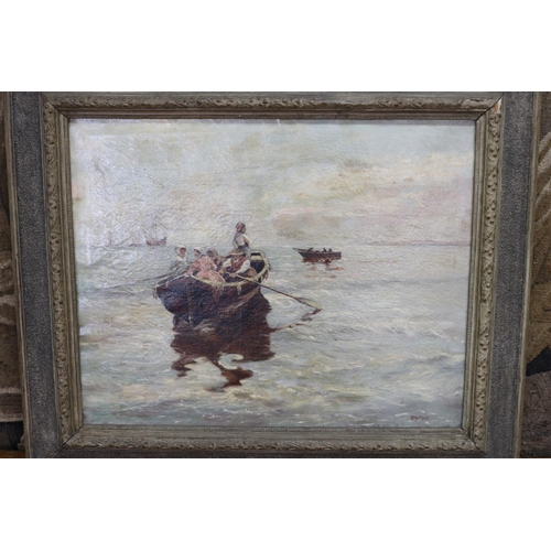 52 - H. E. Stephens (1800-) England, figures in a row boat, oil on canvas, signed lower right, approx 53c... 