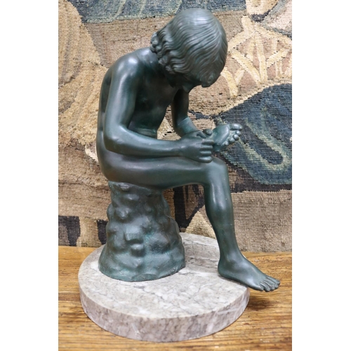 18 - Italian bronze sculpture of Boy with Thorn, also called Fedele (Fedelino) or Spinario, on circular m... 