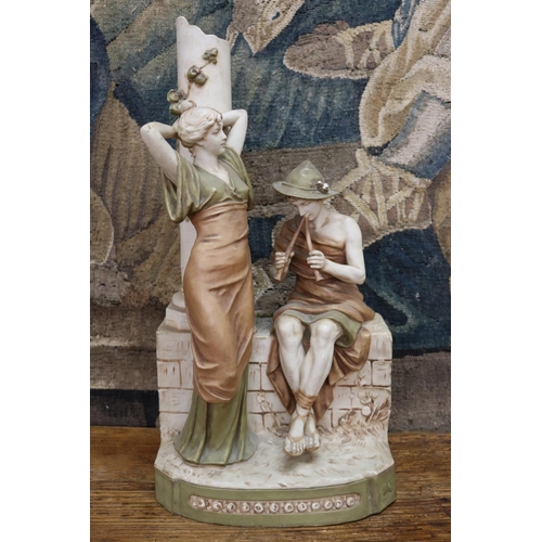 35 - Large Royal Dux figural spill vase, of courting couple, marked & label to base, approx 52cm H x 27cm... 