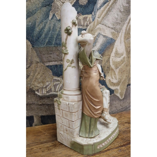 35 - Large Royal Dux figural spill vase, of courting couple, marked & label to base, approx 52cm H x 27cm... 