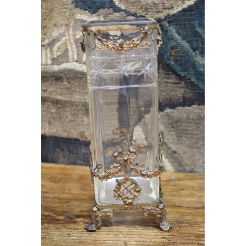 12 - Antique French glass vase with gilt mounts, approx 23cm H