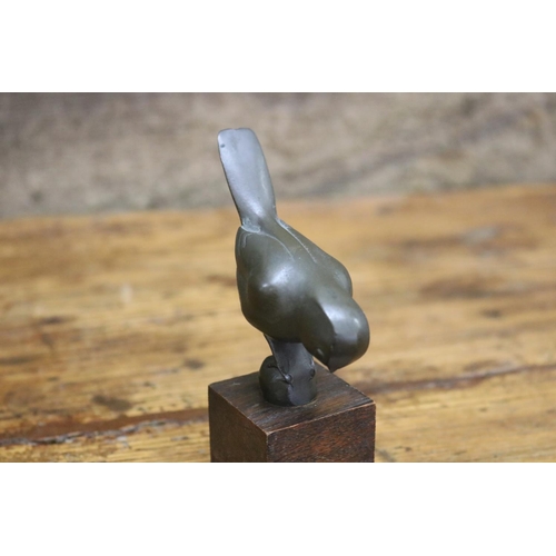 85 - Art Deco bronze figure of a bird on cube form wooden base, unsigned, approx 12cm H including base