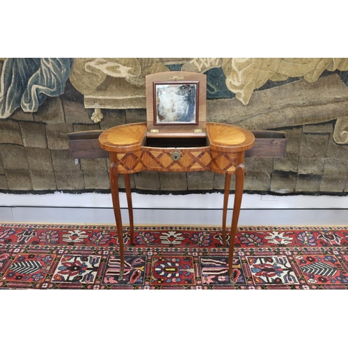 17 - Good quality vintage French Louis XV style inlaid dressing / games table of kidney shape, central se... 