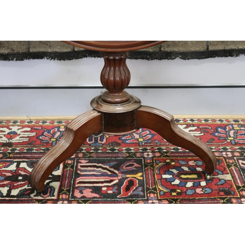 67 - Antique French tilt top pedestal wine table, standing on tri leg support, approx 73cm H x 70cm Dia