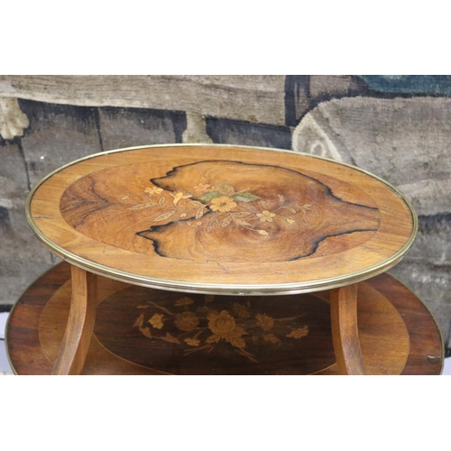 78 - Vintage French Louis XV style marquetry two tier tea table, approx 83cm H x 66cm W x 46cm D