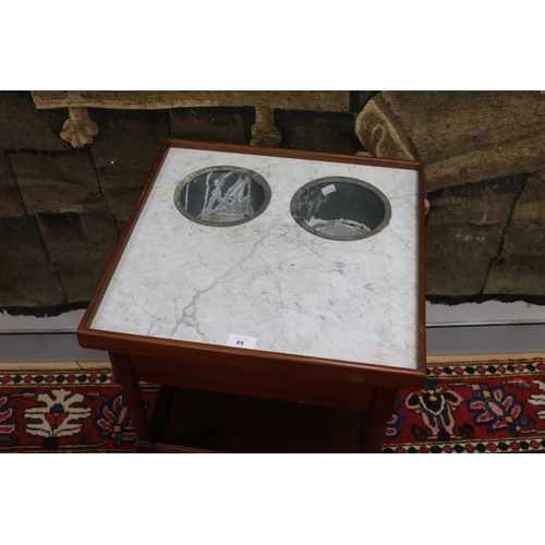 89 - Vintage French wine cooler side table / rafraichissoir, with marble top & two slots, approx 104cm H ... 