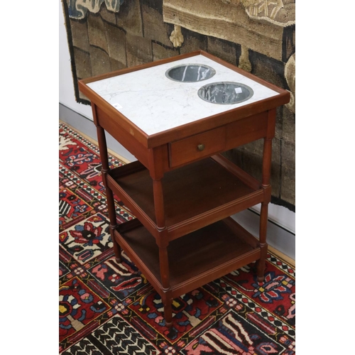 89 - Vintage French wine cooler side table / rafraichissoir, with marble top & two slots, approx 104cm H ... 