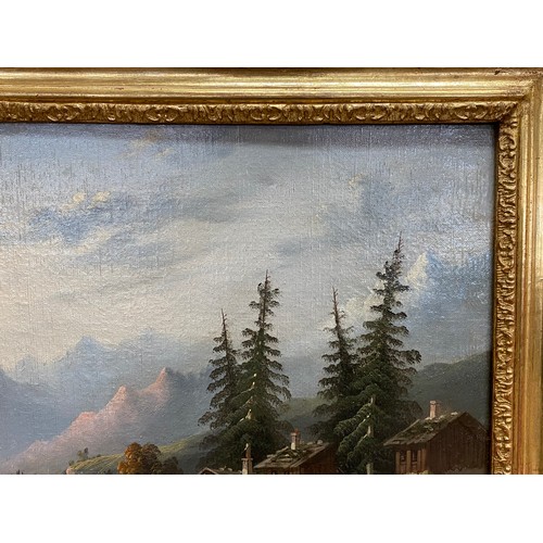 165 - Antique 19th century European, most likely French, mountainous scene with house, oil on canvas with ... 
