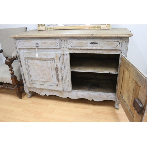 56 - Antique French sideboard with painted distressed base and plain wooden top, approx 97cm H x 145cm W ... 