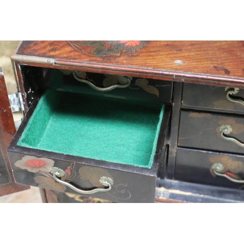 44 - Fine quality Japanese elm and raised tri colour painted table cabinet, approx 27cm H x 30cm W x 17cm... 