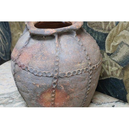 195 - Antique French earthenware pot with a chain link design, approx 37cm H