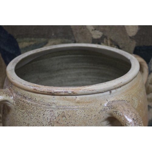 175 - Large antique French earthenware lidded confit pot, approx 55cm H