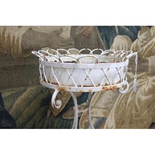 192 - French circular white painted wrought iron jardiniere pot stand, approx 69cm H
