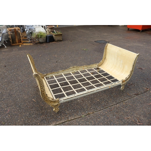 87 - Antique French cream painted iron bed, approx 83cm H x 201cm L x 97cm W