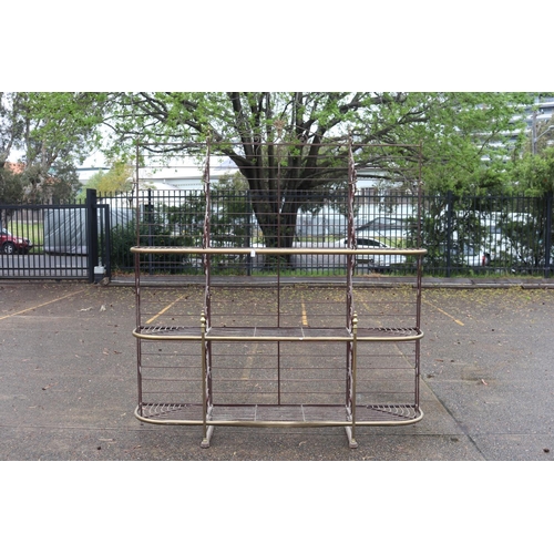 81 - Antique French multi tiered bakers shelf / rack, approx 243cm H x 220cm W x 47cm D
