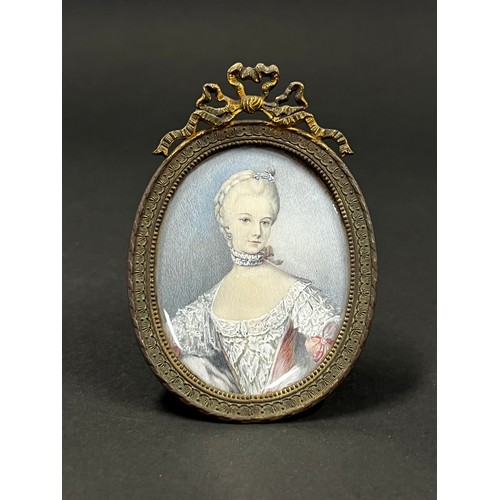 1015 - Antique oval portrait miniature of a lady, unknown, Likely Austrian Princess, unsigned, approx 11.5c... 