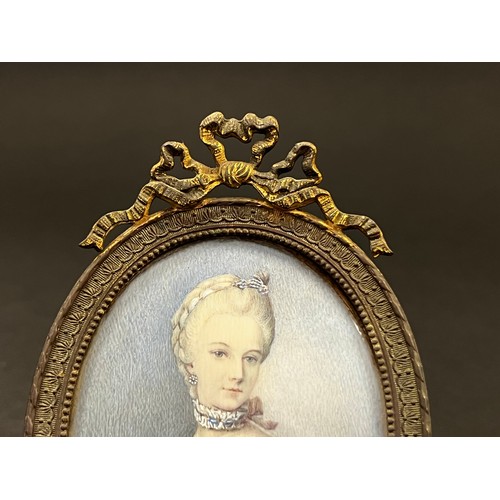 1015 - Antique oval portrait miniature of a lady, unknown, Likely Austrian Princess, unsigned, approx 11.5c... 