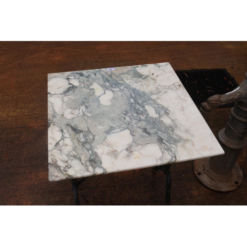 159 - Antique French marble topped bistro table of square form with black painted iron base, approx 71cm H... 