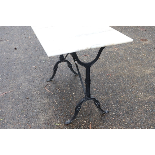 186 - Antique French marble topped bistro table with black painted iron base, approx 71cm H x 90cm W x 60c... 