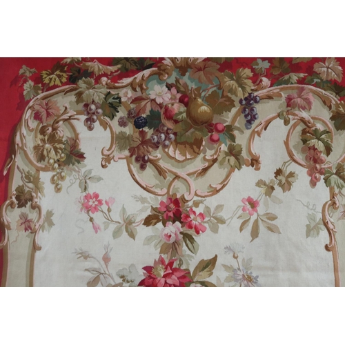 155 - Set of four French late 19th century Aubusson tapestry wall hangings, all of red ground with floral ... 