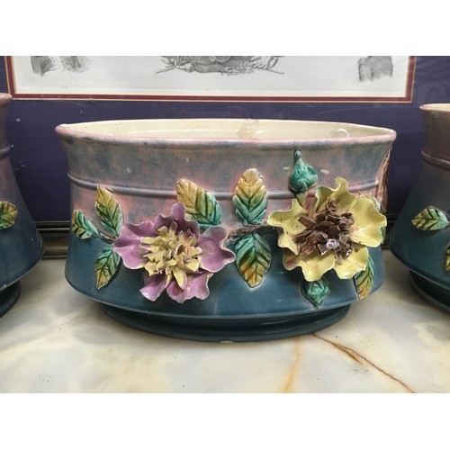 204 - Set of three antique French floral encrusted jardinieres, approx 16cm H x 28cm W and smaller (3)