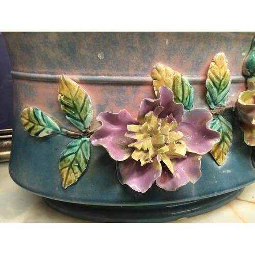 204 - Set of three antique French floral encrusted jardinieres, approx 16cm H x 28cm W and smaller (3)