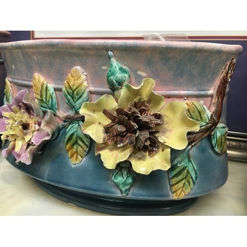 204 - Set of three antique French floral encrusted jardinieres, approx 16cm H x 28cm W and smaller (3)