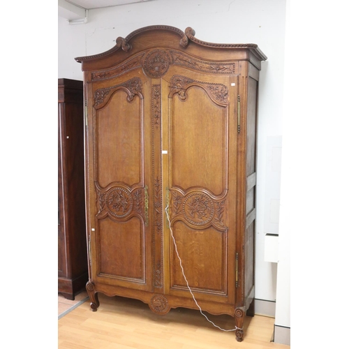 150 - Antique late 19th century French Louis XV style two door armoire, approx 233cm H x 144cm W x 52cm D