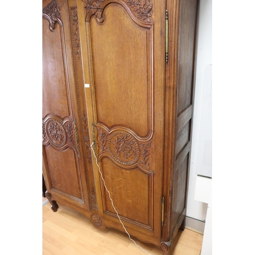 150 - Antique late 19th century French Louis XV style two door armoire, approx 233cm H x 144cm W x 52cm D