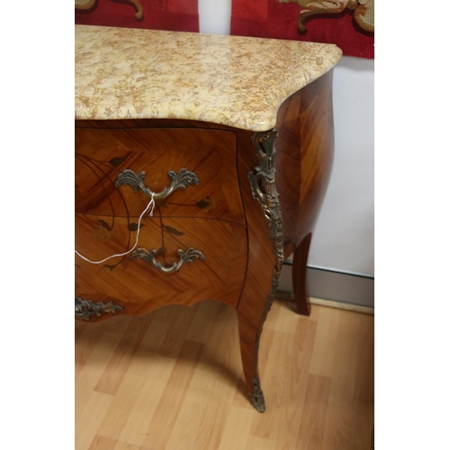 152 - Vintage French Louis XV style marble topped marquetry commode, approx 85cm H x 105cm W x 46cm D