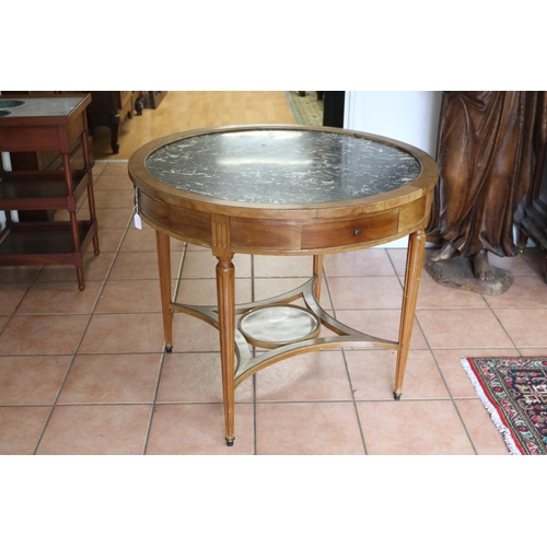 20 - Vintage French Louis XVI style circular entrance table, with marble top & standing on cross stretche... 