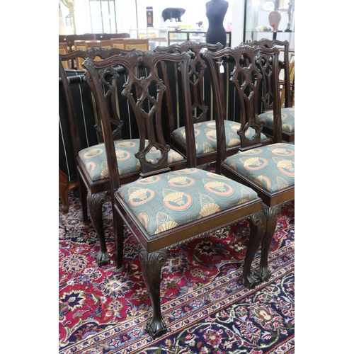 34 - Set of six English Chippendale design dining chairs, cared shade backs with drop in seats (6)