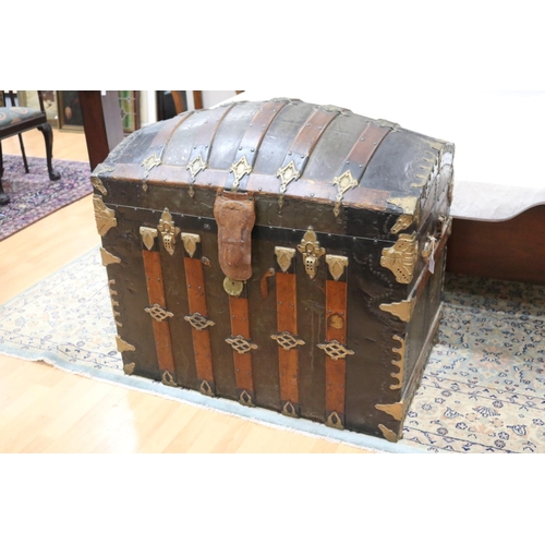 73 - Most impressive antique dome topped trunk, with well appointed interior, approx 83cm H x 92cm W x 61... 